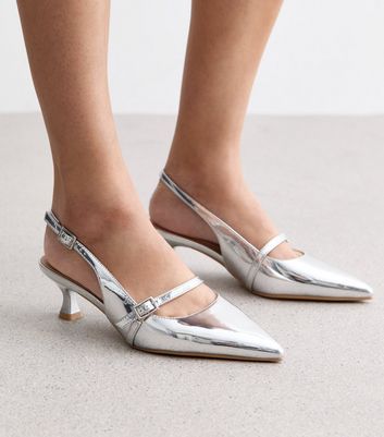 Silver kitten heel pumps online