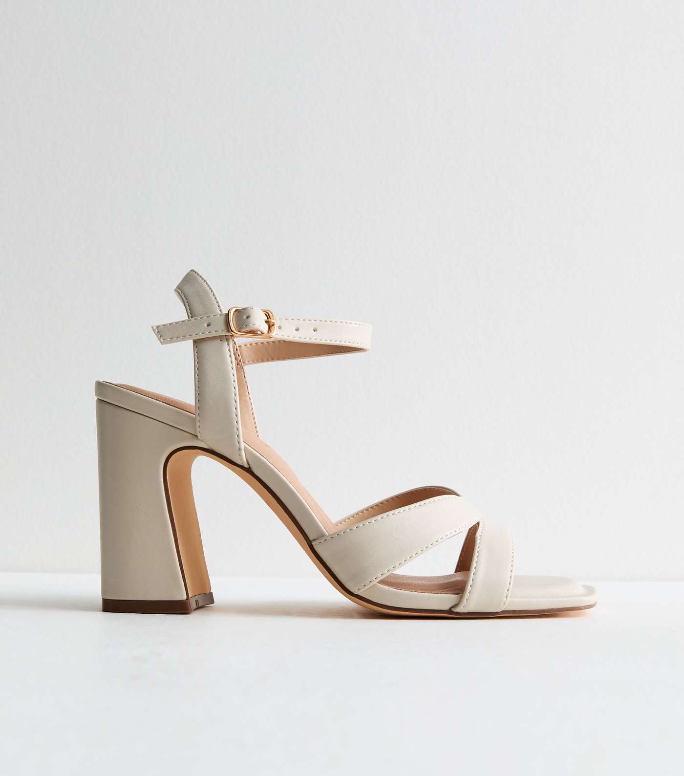 Off White Cut Out Block Heel Sandals Image 5