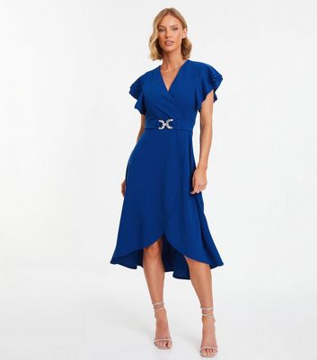 Belted wrap front store midi dress