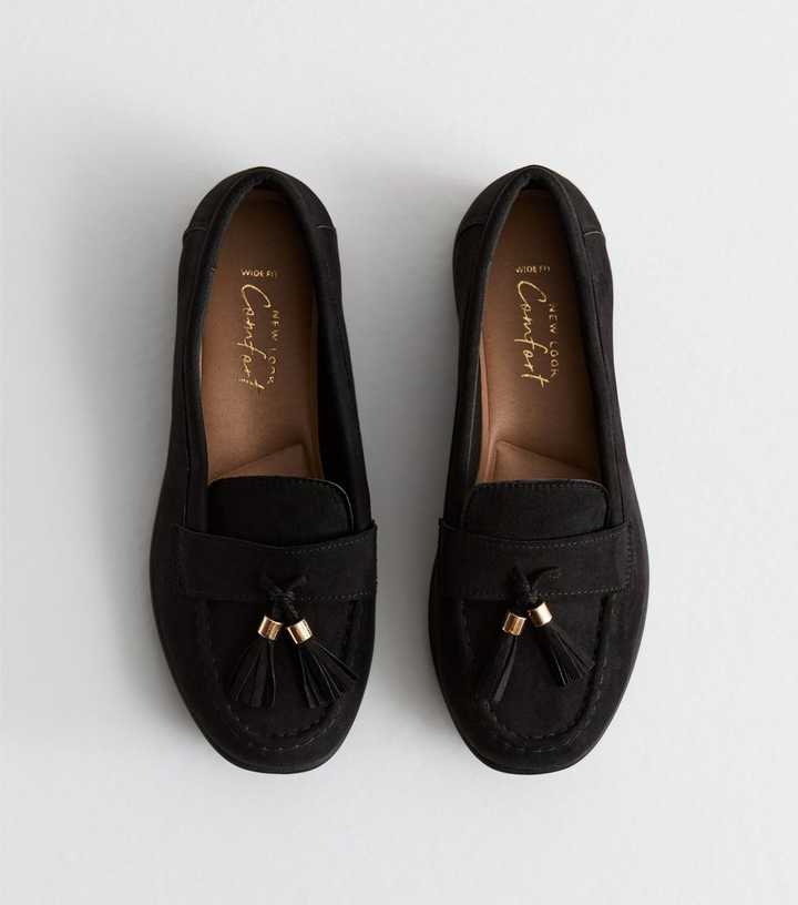 Wide Fit Black Suedette Tassel Loafers