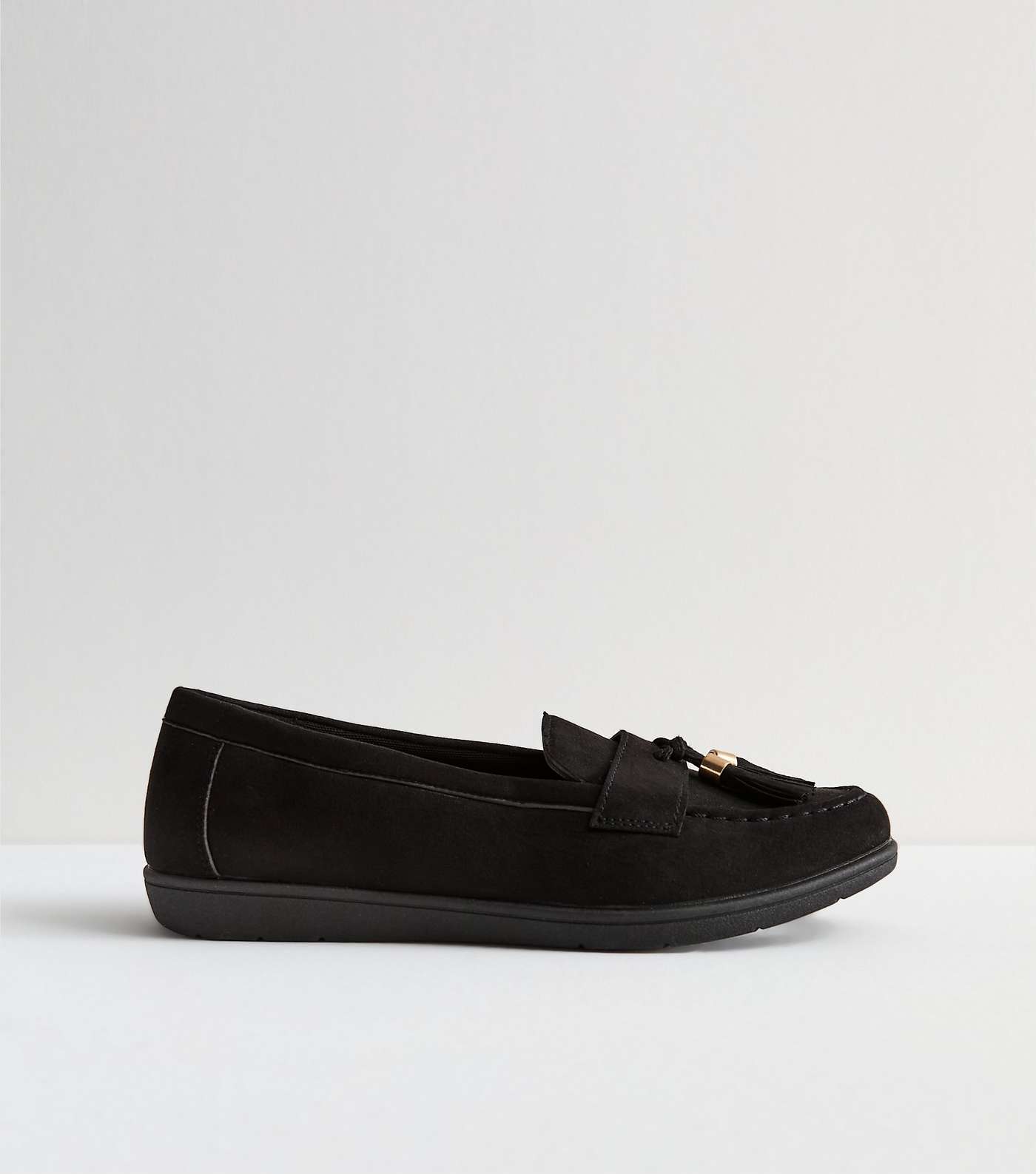 Wide Fit Black Suedette Tassel Loafers Image 5