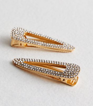 Gold 2 Pack Diamante Hair Clips New Look