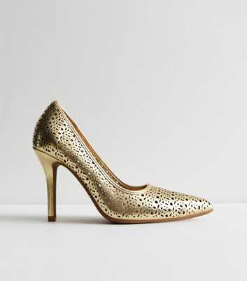 Gold Pointed Toe Slingback Heel Court Shoes