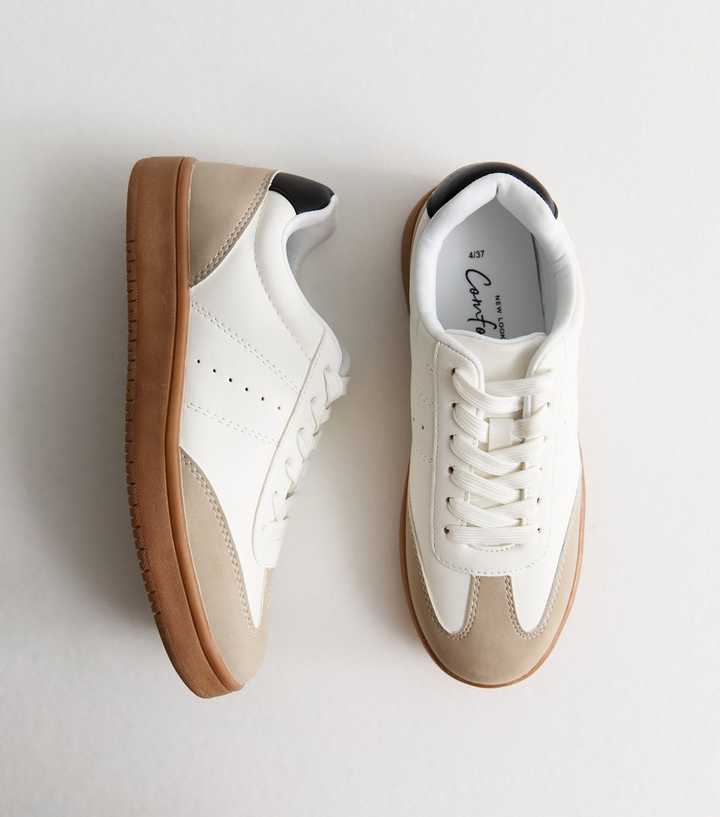 White Suede-Look Low Top Trainers 