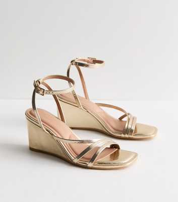 Gold 2 Part Strappy Wedge Sandals