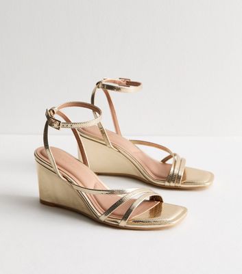 Gold 2 Part Strappy Wedge Sandals New Look