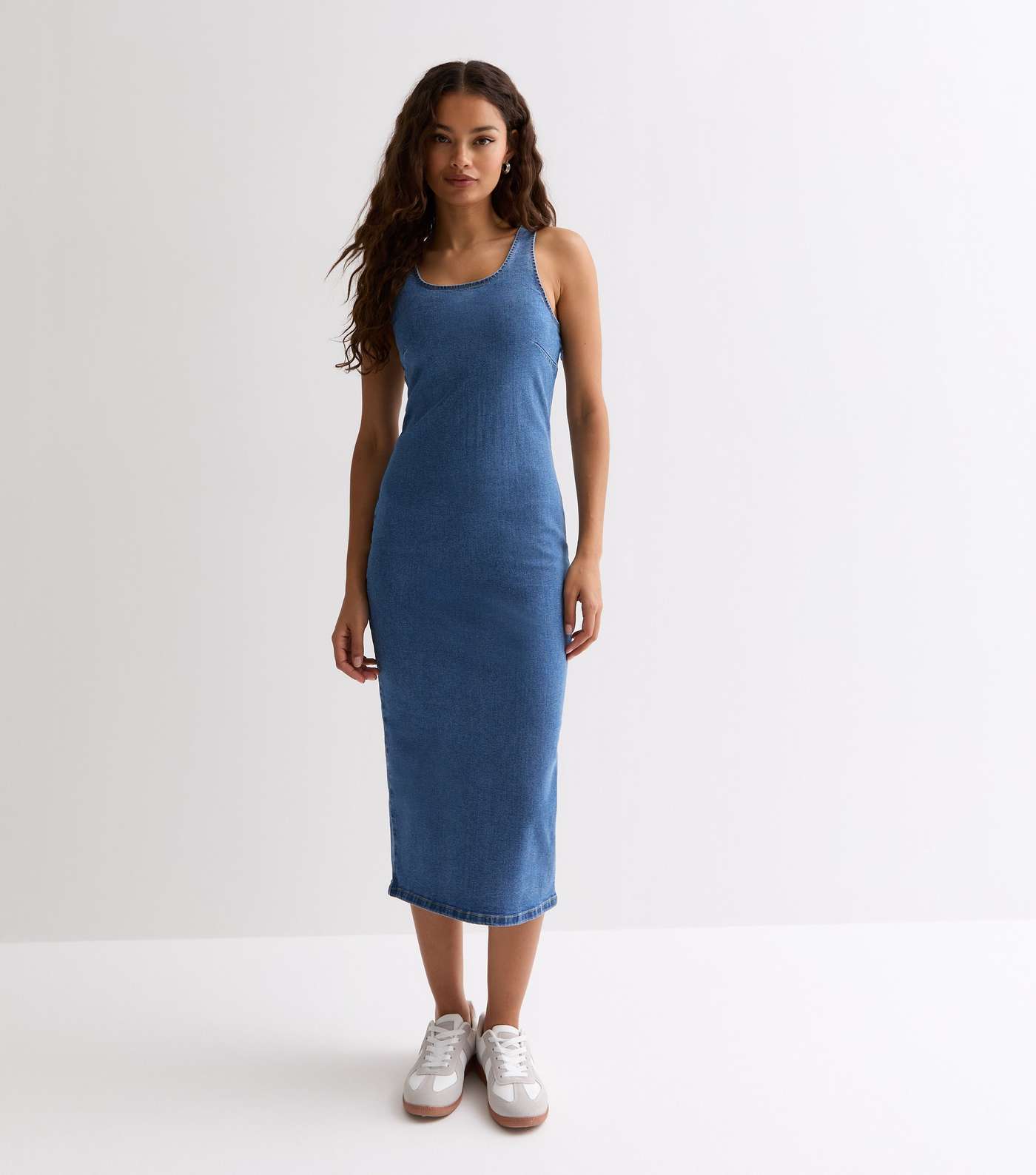 Petite Blue Stretch Denim Bodycon Midi Dress Image 3