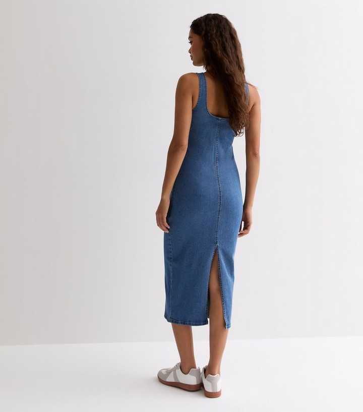Petite Blue Stretch Denim Bodycon Midi Dress Petite Blue Stretch Denim Bodycon Midi Dress