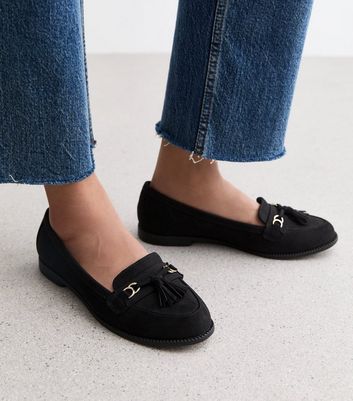 Wide Fit Black Suedette Loafers New Look