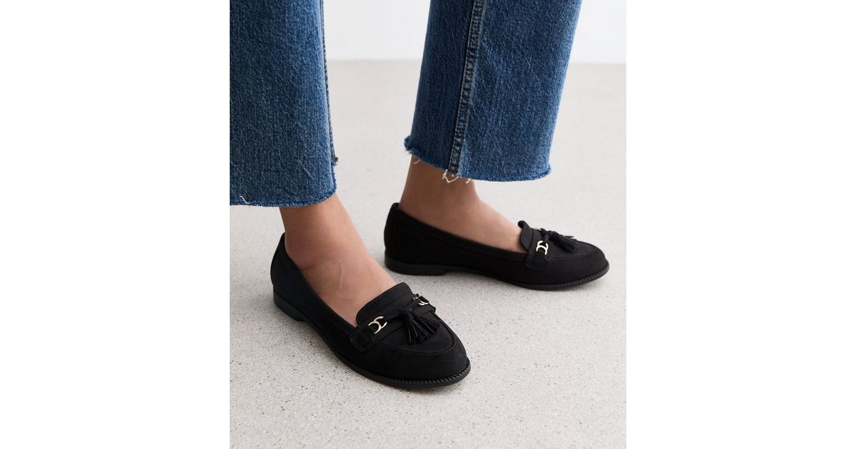 Wide Fit Black Suedette Loafers New Look
