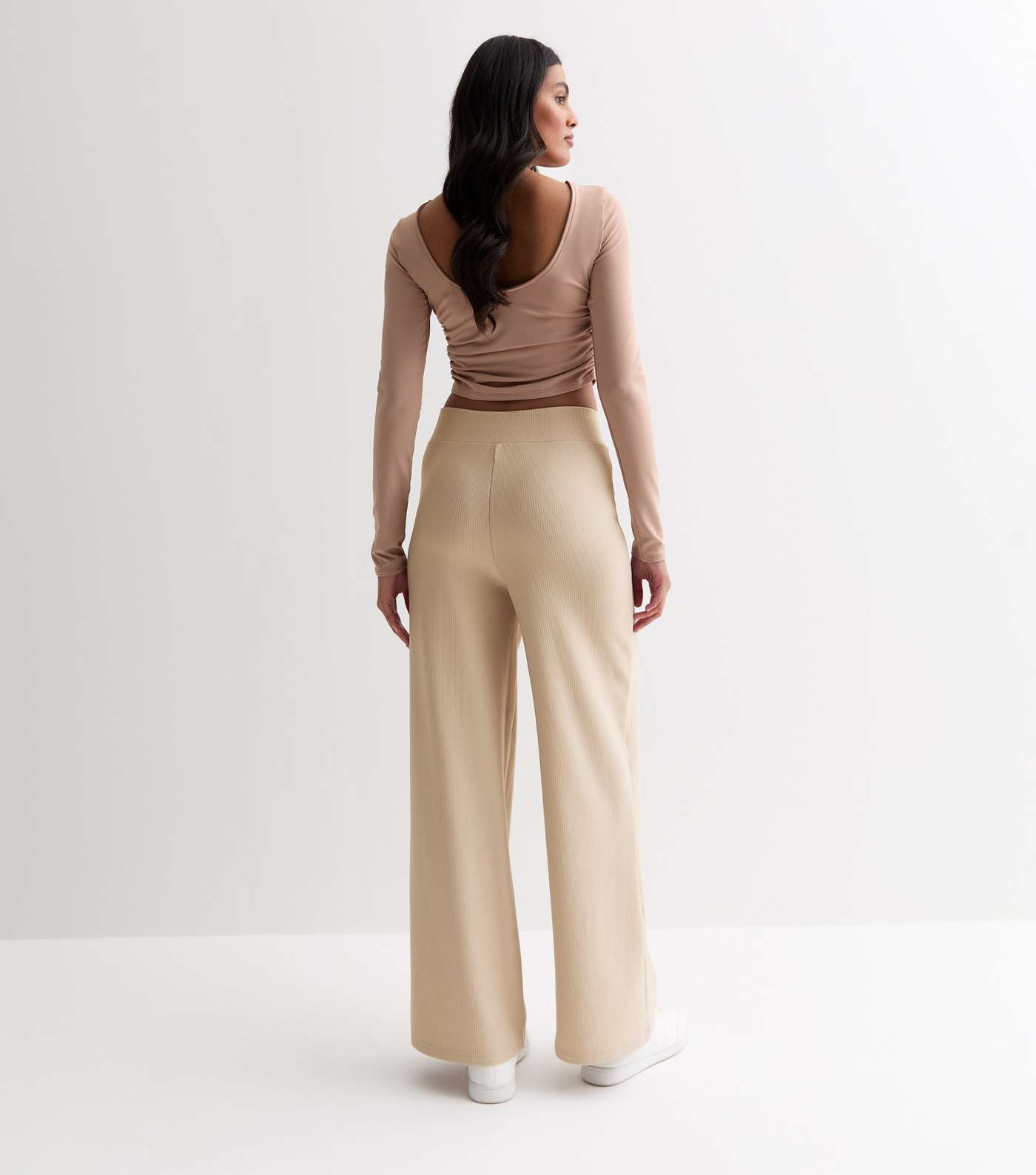 Mink Ribbed Jersey Wide Leg Trousers Image 4