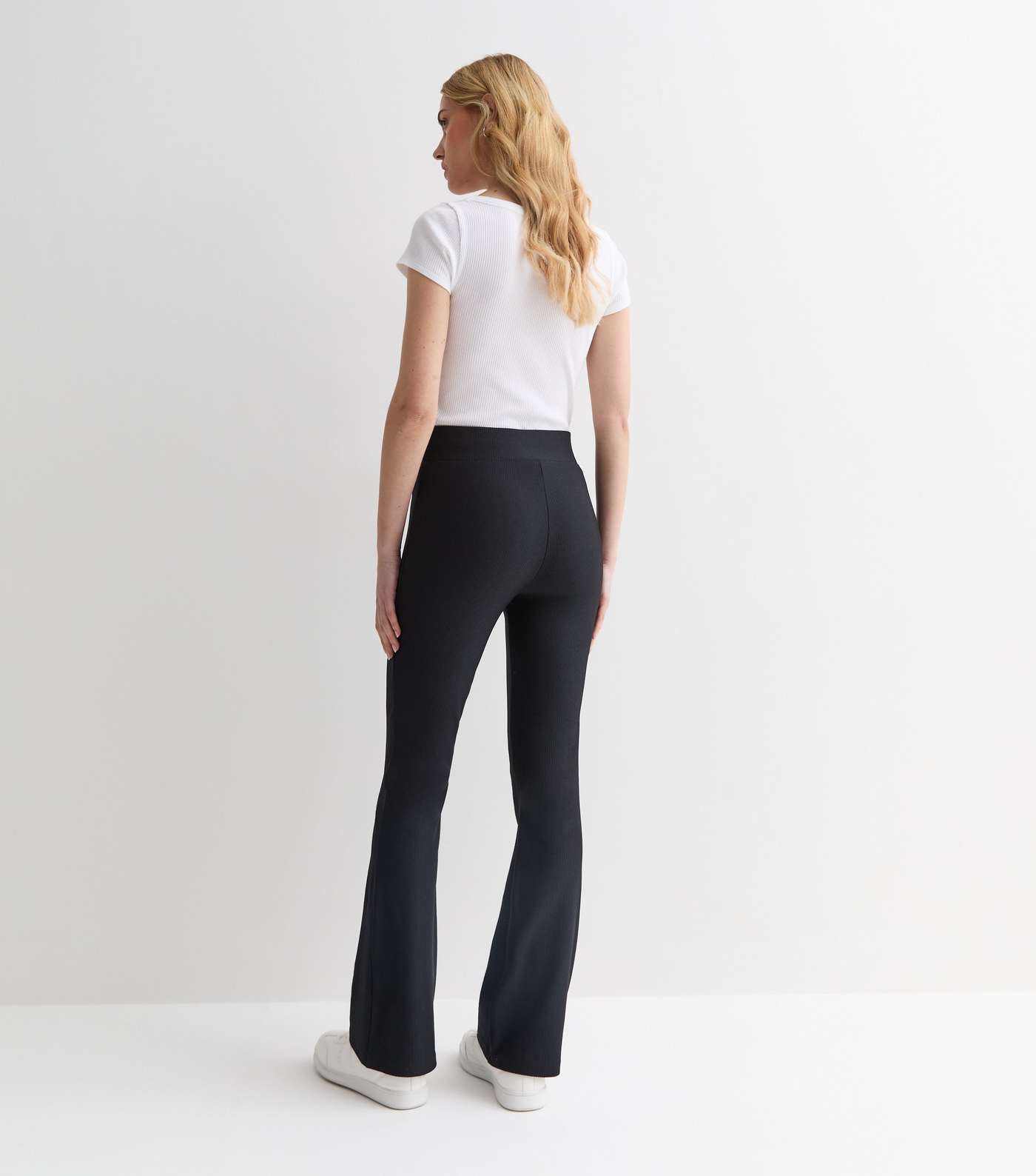 Black Ribbed Jersey Flared Trousers Image 4