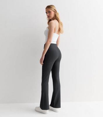 Dark Grey Ribbed Jersey Flared Trousers | New Look