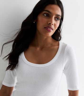 White Ribbed 1/2 Sleeve Top New Look