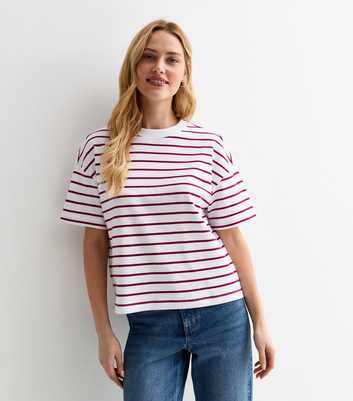 Red Premium Heavyweight Cotton Oversized Stripe T-Shirt 