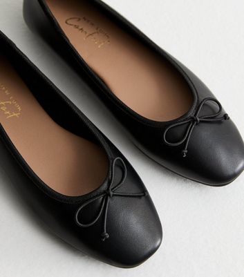 Black Leather Look Ballerina Pumps New Look