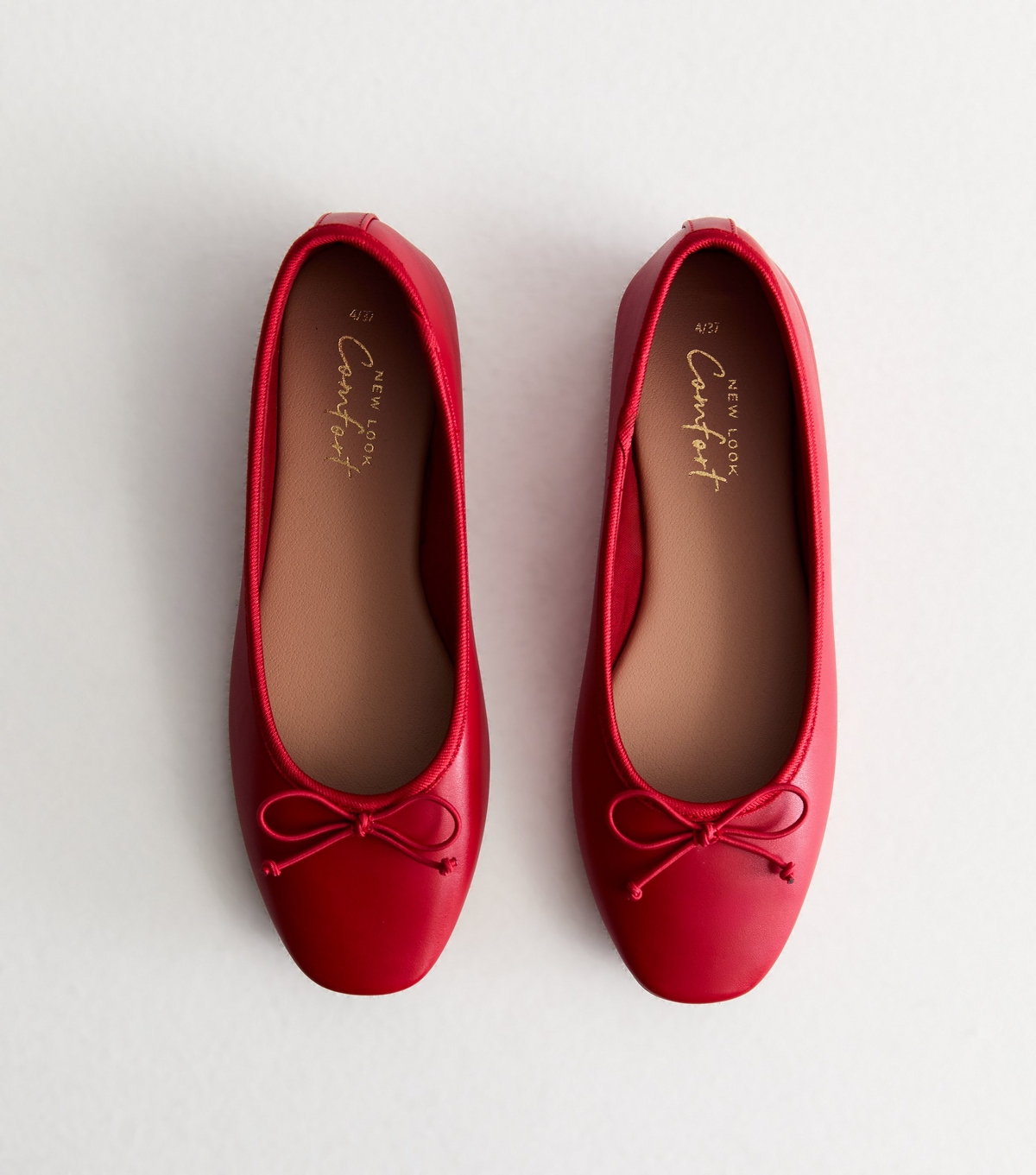 Women's Red Leather-Look Ballerina Pumps New Look