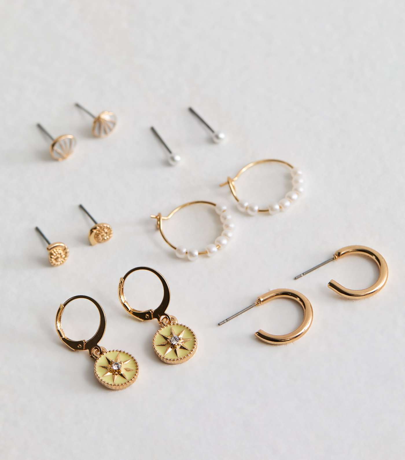 6 Pack Gold Mixed Stud and Hoop Earrings Image 4