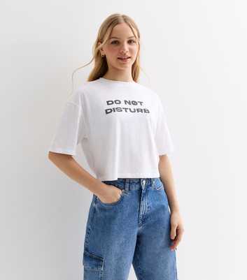 Girls White Cotton Do Not Disturb Boxy Logo T-Shirt