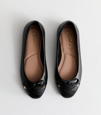 Wide Fit Black Quilted Toe Cap Ballerina Pumps