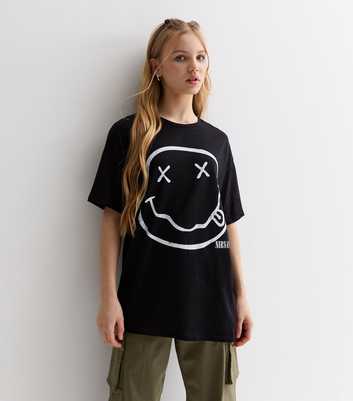 Girls Black Cotton Nirvana Logo Longline T-Shirt