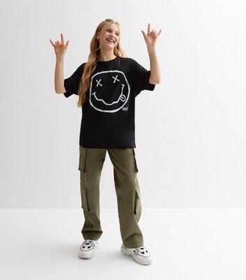 Girls Black Cotton Nirvana Logo Longline T-Shirt New Look