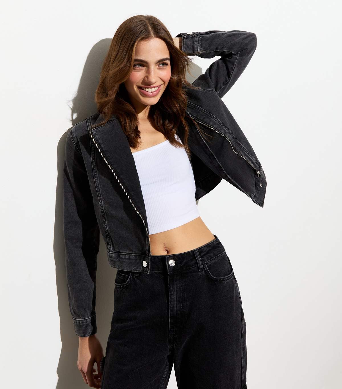 Women's Black Denim Biker Jacket New Look