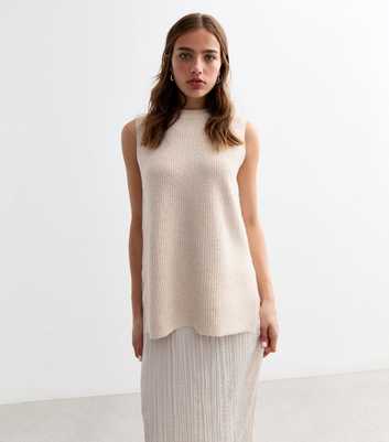 Cream Long Soft Knit Jumper Vest 