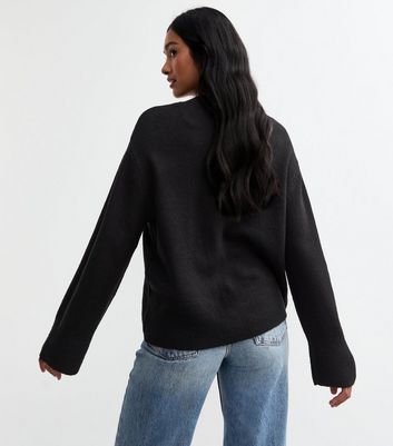 Black Wide V Neck Knit Jumper New Look