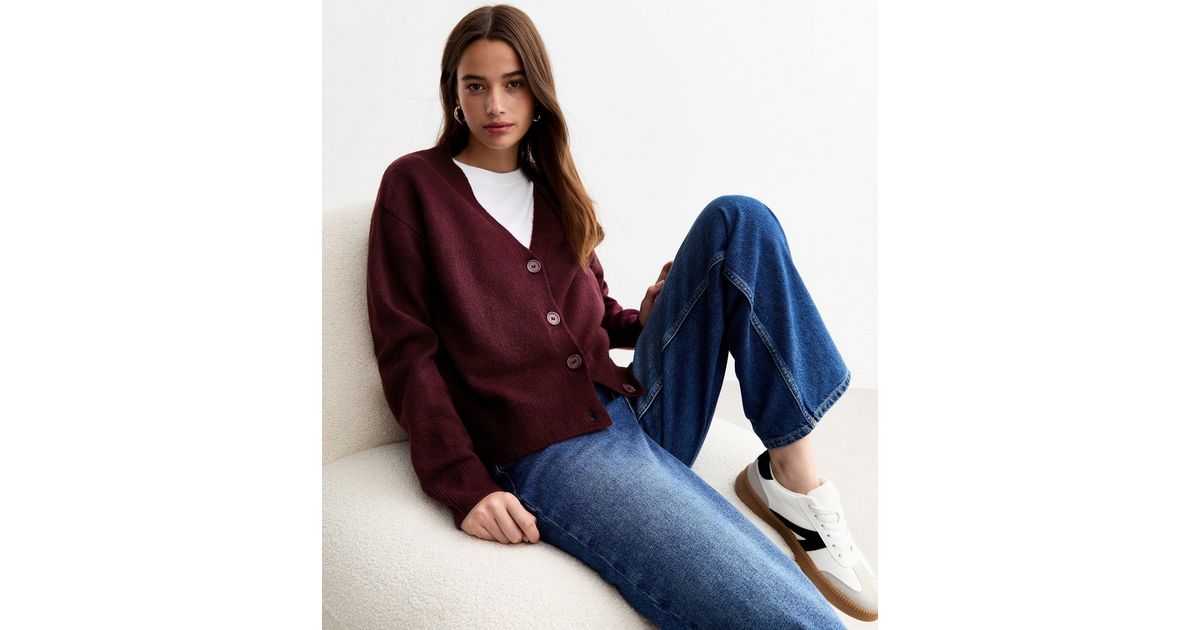 Burgundy Floral Knit Cardigan