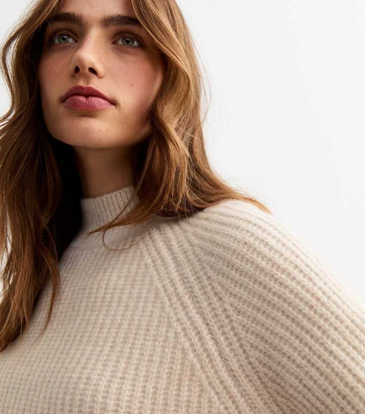 Beige Ribbed Knit Long Sleeve Jumper