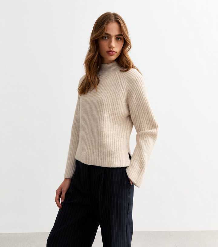 Knitwear Womens Beige Jumpers Beige Ribbed Knit Long Sleeve