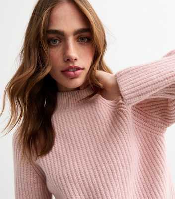 Pink Ribbed Knit Long Sleeve Jumper