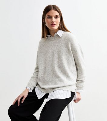 Pale Grey Oversized Knitted Jumper New Look