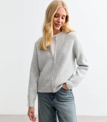 Grey Ribbed Crew Neck Cardigan New Look