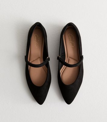 Black Suedette Pointed Ballerina Pumps | New Look