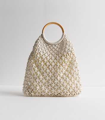 White Crochet Circle Handle Bag