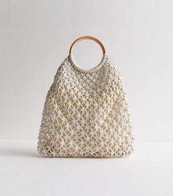 Crocheted deals handbag w wooden round handles