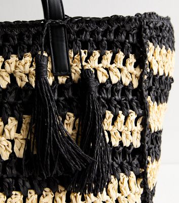 Black woven beach bag online