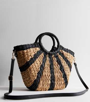 Stone Stripe Large Straw Effect Basket Bag
