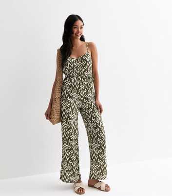Green Abstract Print Strappy Belted Jumpsuit