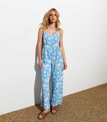 Blue Abstract Print Jumpsuit