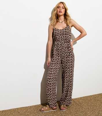 Brown Polka Dot Print Jumpsuit