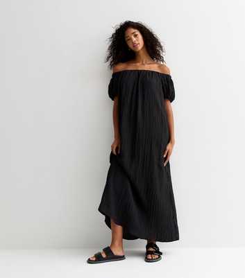 Black Crinkle Bardot Maxi Dress