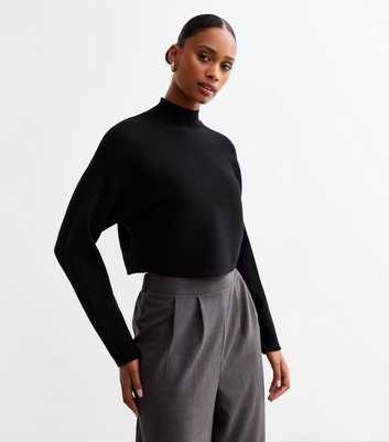 Black Rib Knit Crop Jumper 