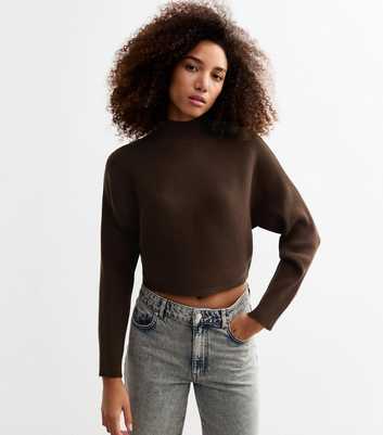 Brown Rib Knit Crop Jumper 