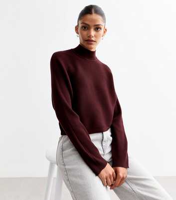 Burgundy Rib Knit Crop Jumper 