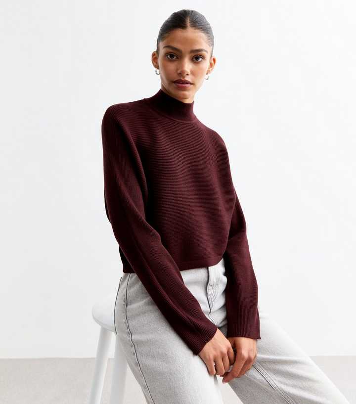 Burgundy Rib Knit Crop Jumper 