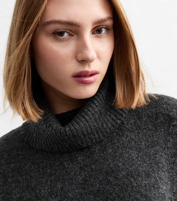Dark Grey Roll Neck Midi Jumper Dress | New Look