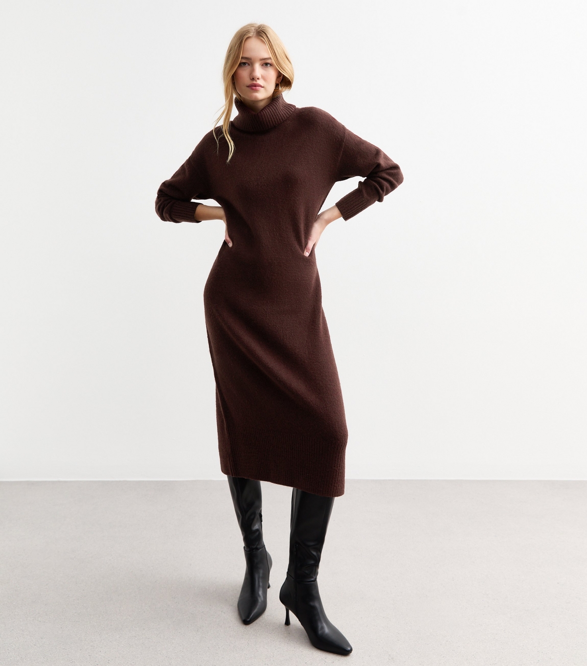 Women's Burgundy Roll Neck Midi Jumper Dress New Look